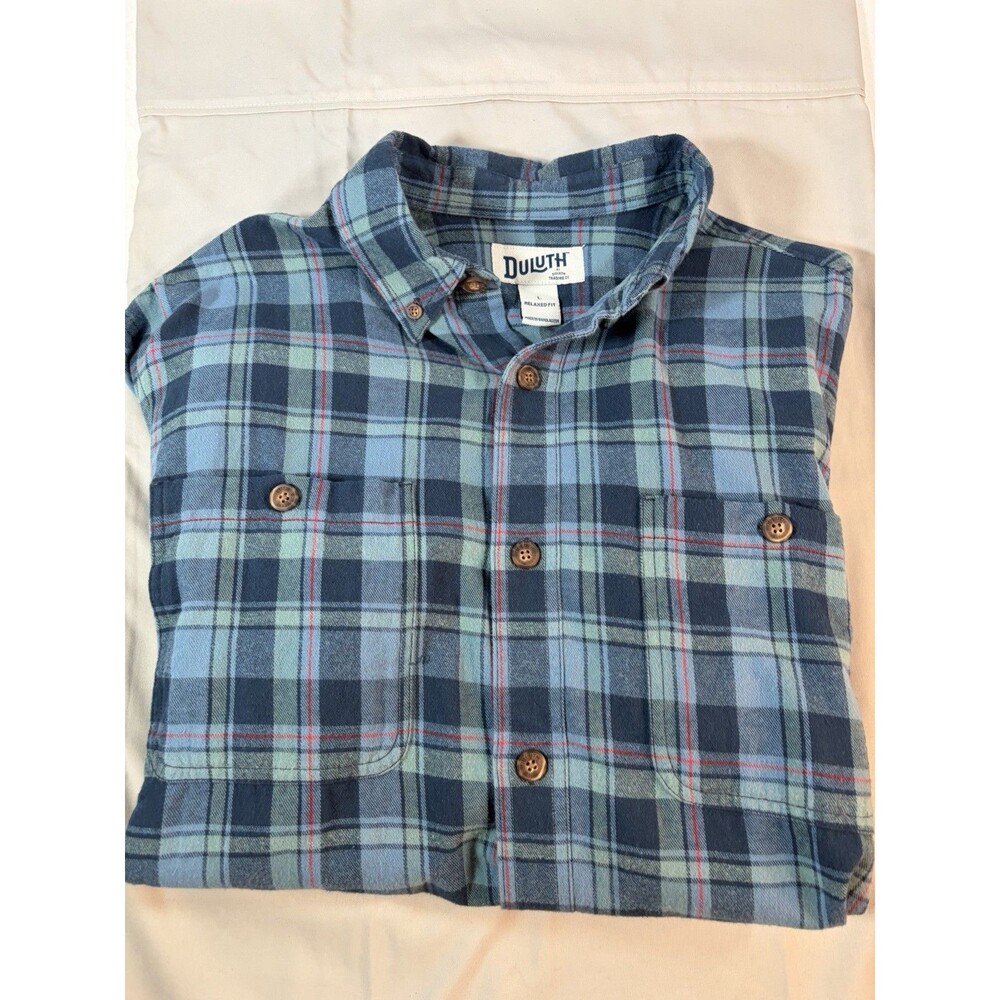 Duluth Trading Co. Large Plaid Cotton Long Sleeve Button Down Relaxed Fit Shirt